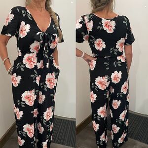 A3 Lightweight Floral One Piece Belted Jumpsuit